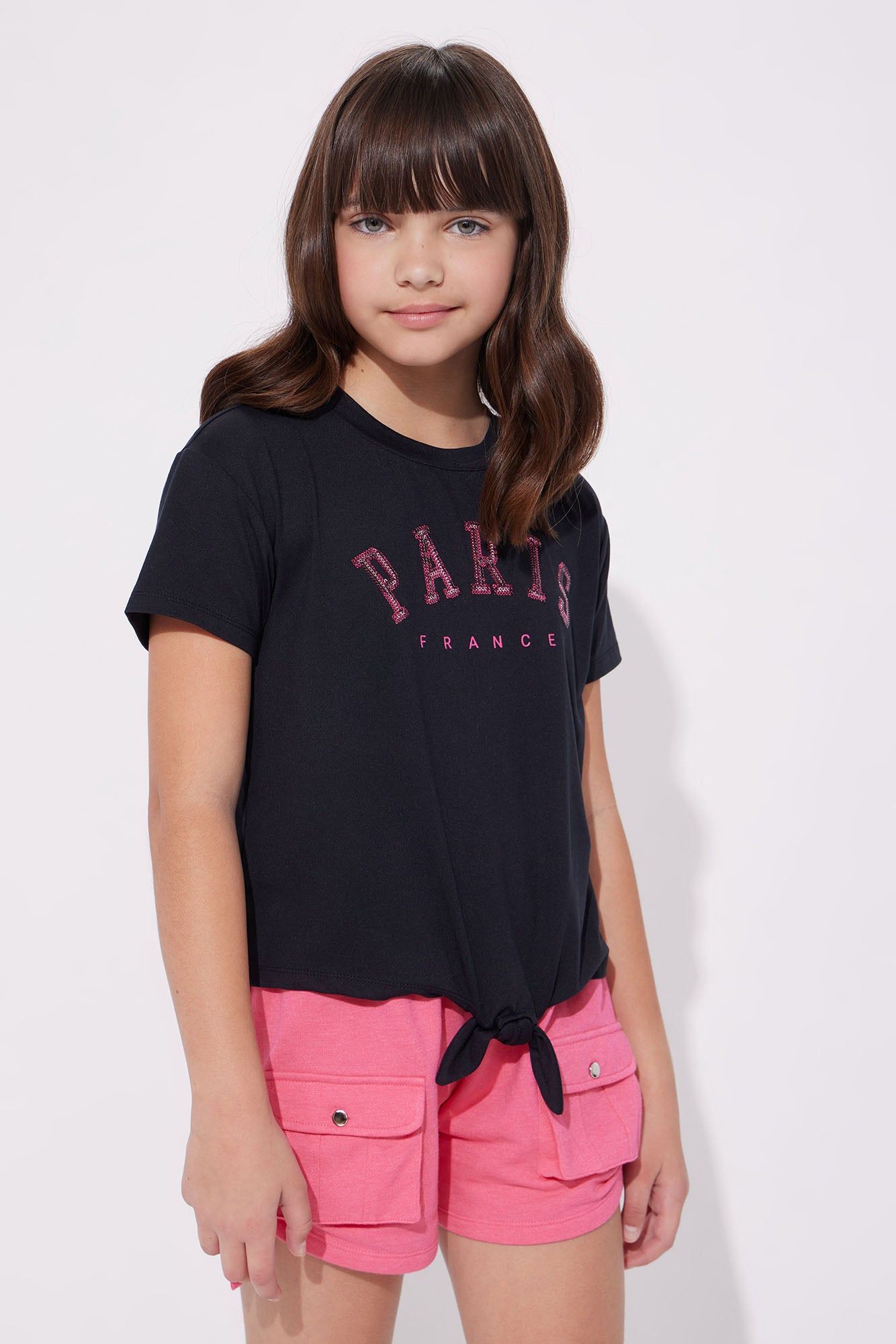 Mini Glitter In Paris France Tie Front Tee - Black sold by Fashion Nova