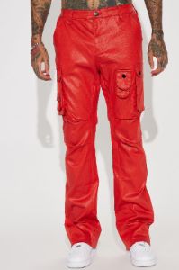 Top Off Slim Stacked Flare Cargo Pants - Red sold by Fashion Nova