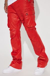 Top Off Slim Stacked Flare Cargo Pants - Red sold by Fashion Nova