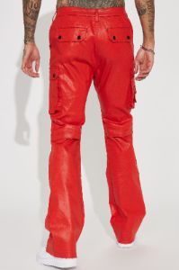 Top Off Slim Stacked Flare Cargo Pants - Red sold by Fashion Nova