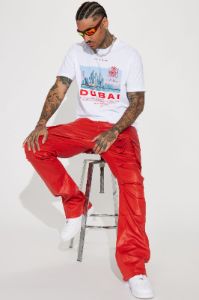 Top Off Slim Stacked Flare Cargo Pants - Red sold by Fashion Nova