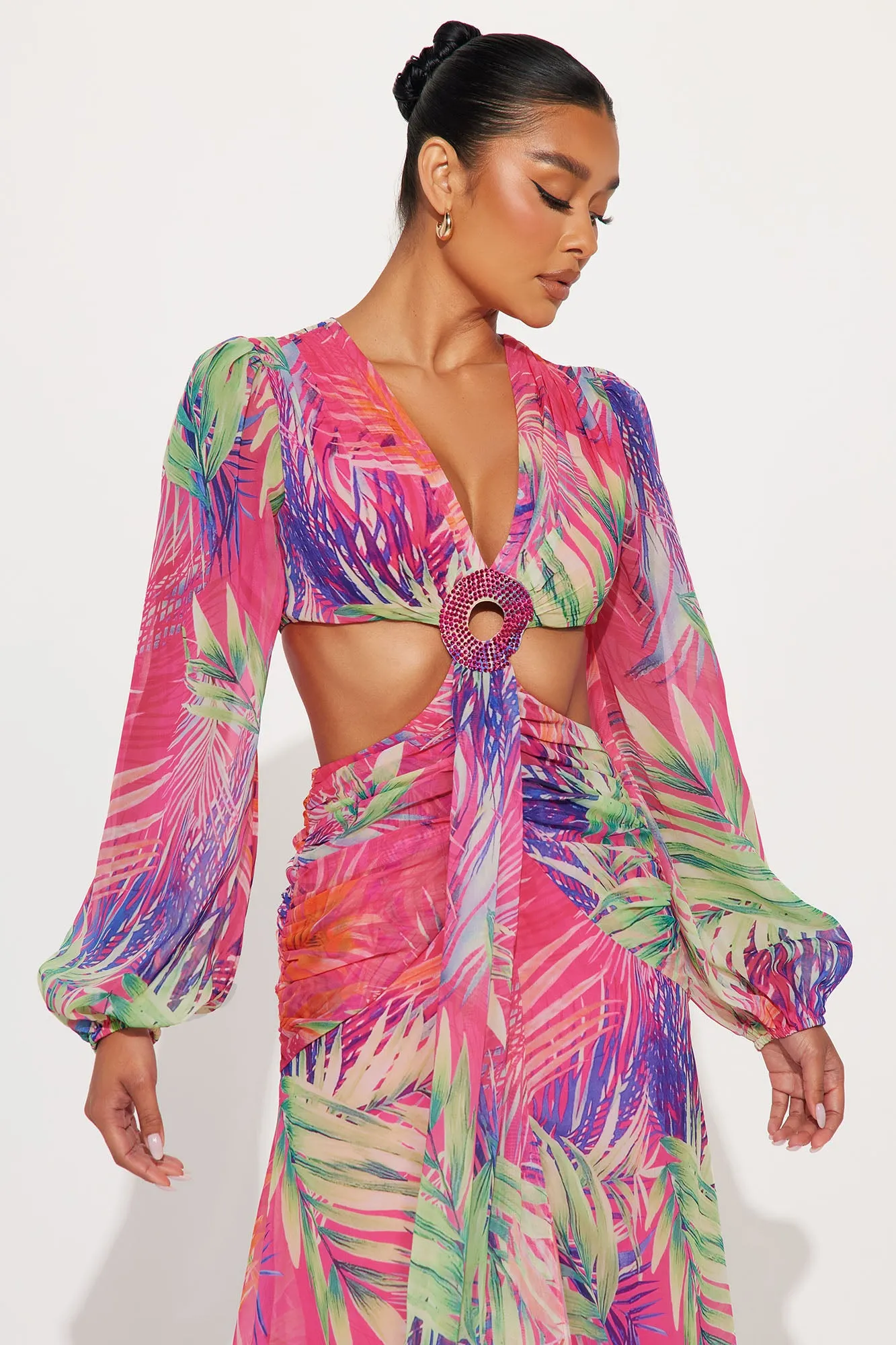 Breezing By Chiffon Maxi Dress - Fuchsia sold by Fashion Nova product image thumbnail 2