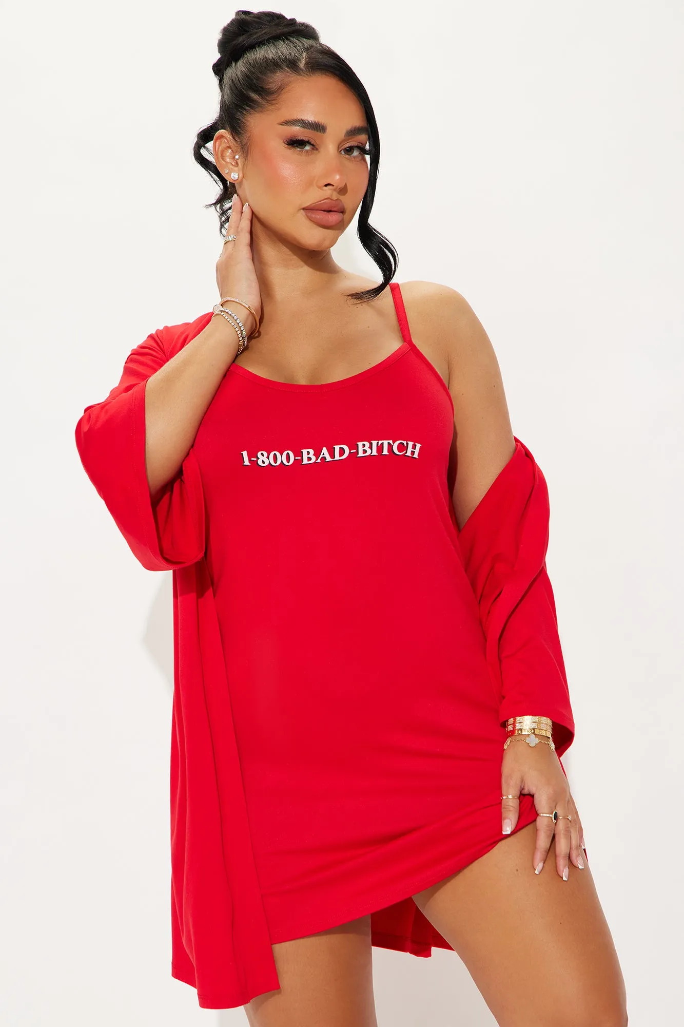 Bad Bitch PJ Robe Set - Red sold by Fashion Nova