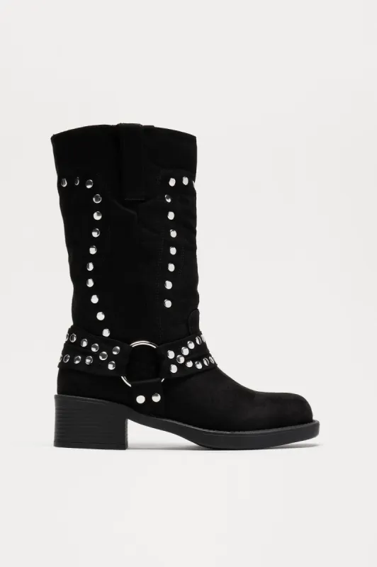 Riley Studded Knee High Boots - Black sold by Fashion Nova