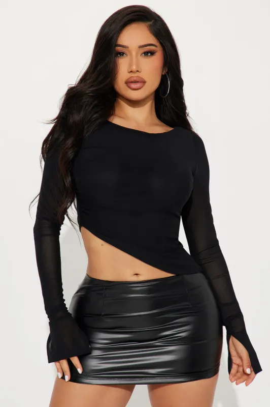 Samiah Asymmetrical Mesh Top - Black sold by Fashion Nova