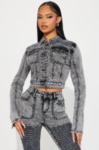 Moto Madness Denim Jacket - Acid Wash Grey sold by Fashion Nova