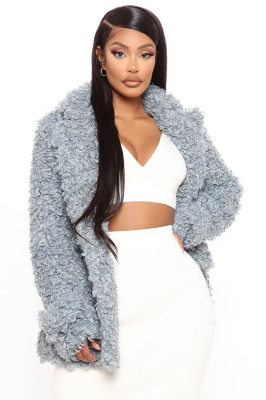 Winters Finest Fuzzy Coat - Denim Blue sold by Fashion Nova