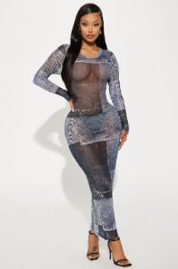 Marissa Mesh Maxi Dress - Blue sold by Fashion Nova