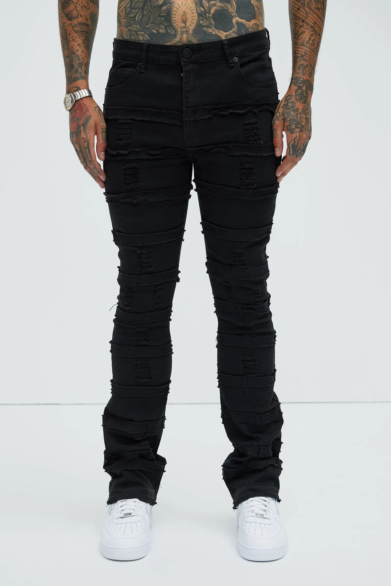 More Than You Frayed Slim Flare Jeans - Black sold by Fashion Nova