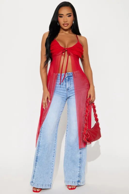 Under Cover Long Mesh Flyaway Top - Red sold by Fashion Nova