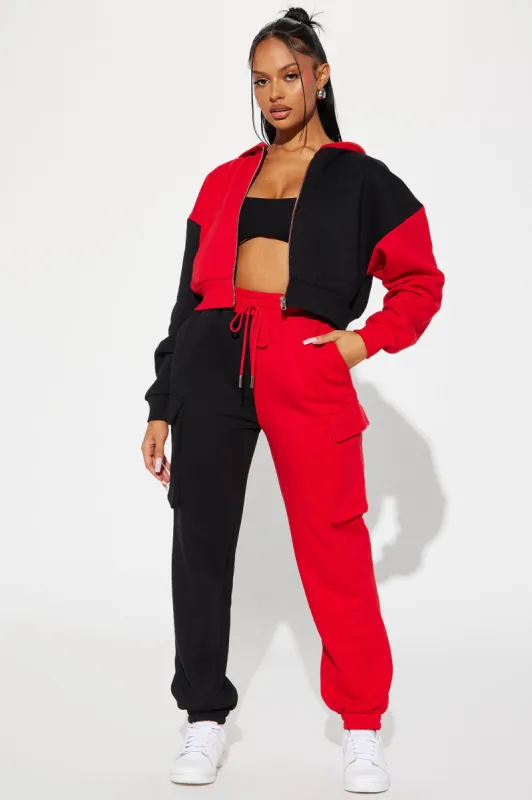 Melinda Color Block Lounge Jogger - Red/Black sold by Fashion Nova