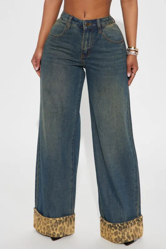Prowling Around Non Stretch Cuffed Wide Leg Jeans - Vintage Wash made by Fashion Nova
