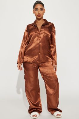 Pillow Fight Satin PJ Pant Set - Copper sold by Fashion Nova