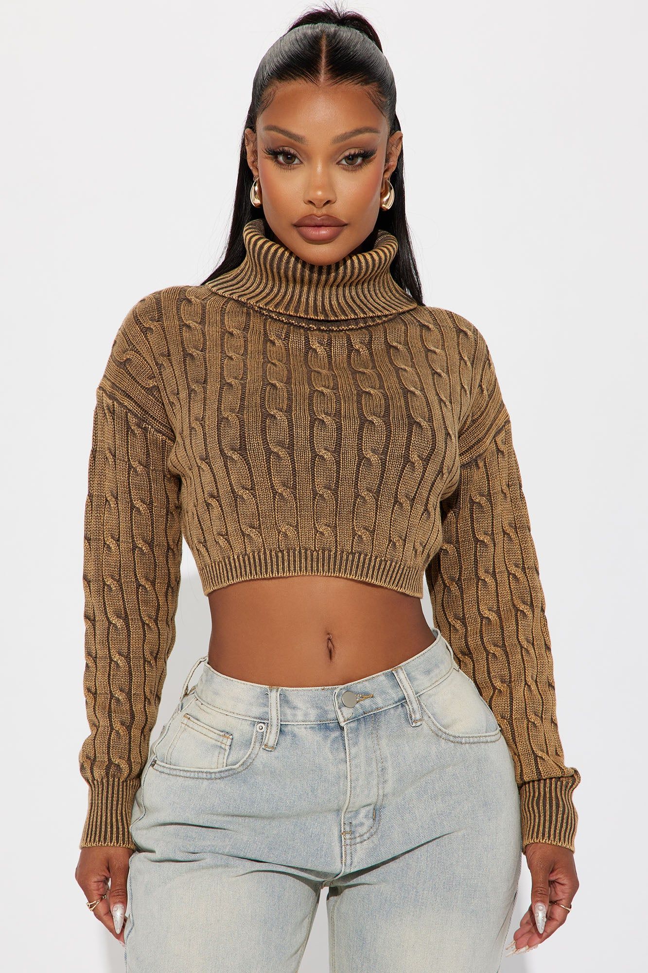 Almost Daily Cable Knit Sweater - Brown sold by Fashion Nova