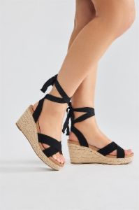 Stefanie Wrap Up Wedges - Black sold by Fashion Nova
