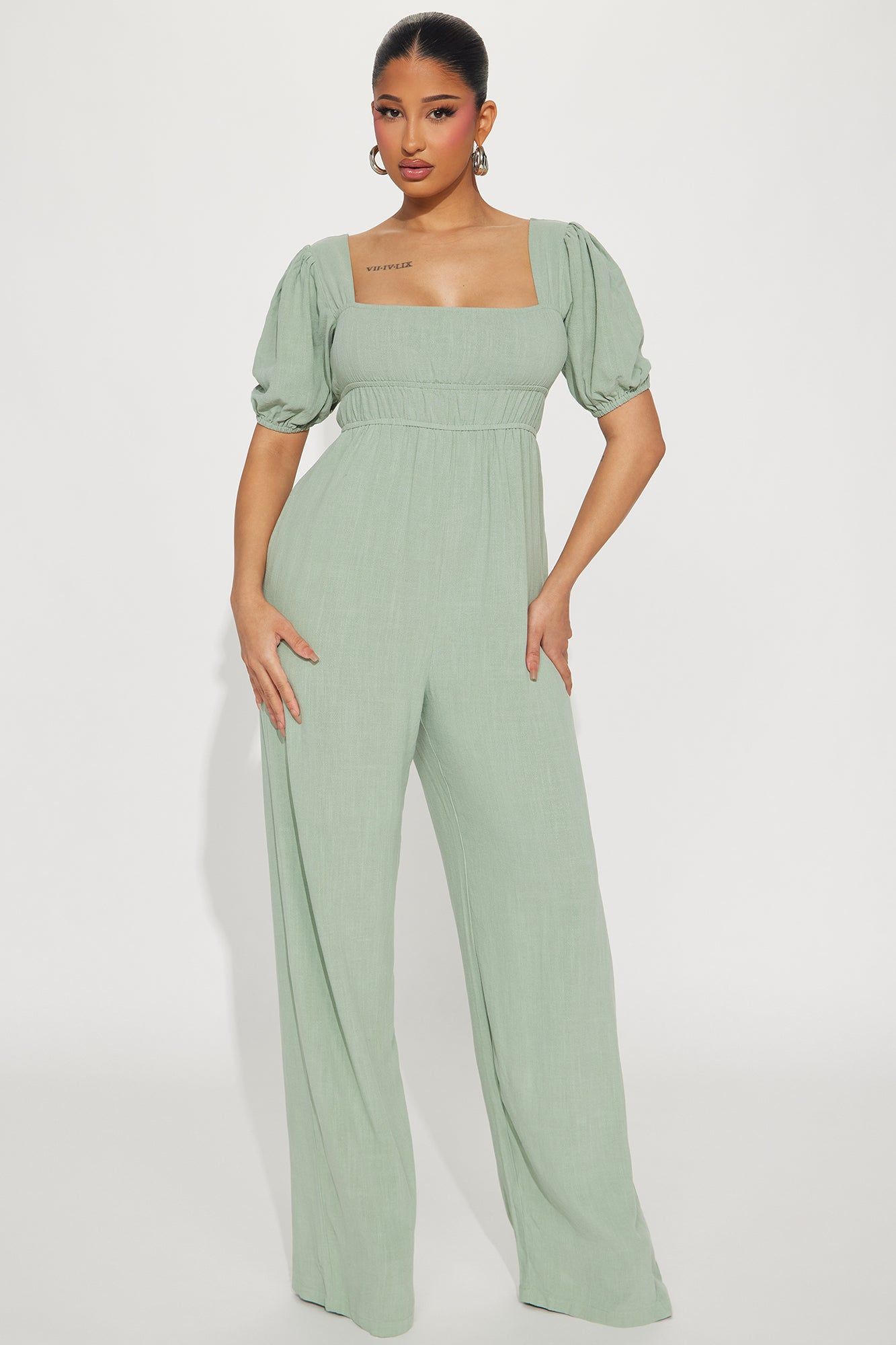 Infiniti Linen Jumpsuit - Sage sold by Fashion Nova