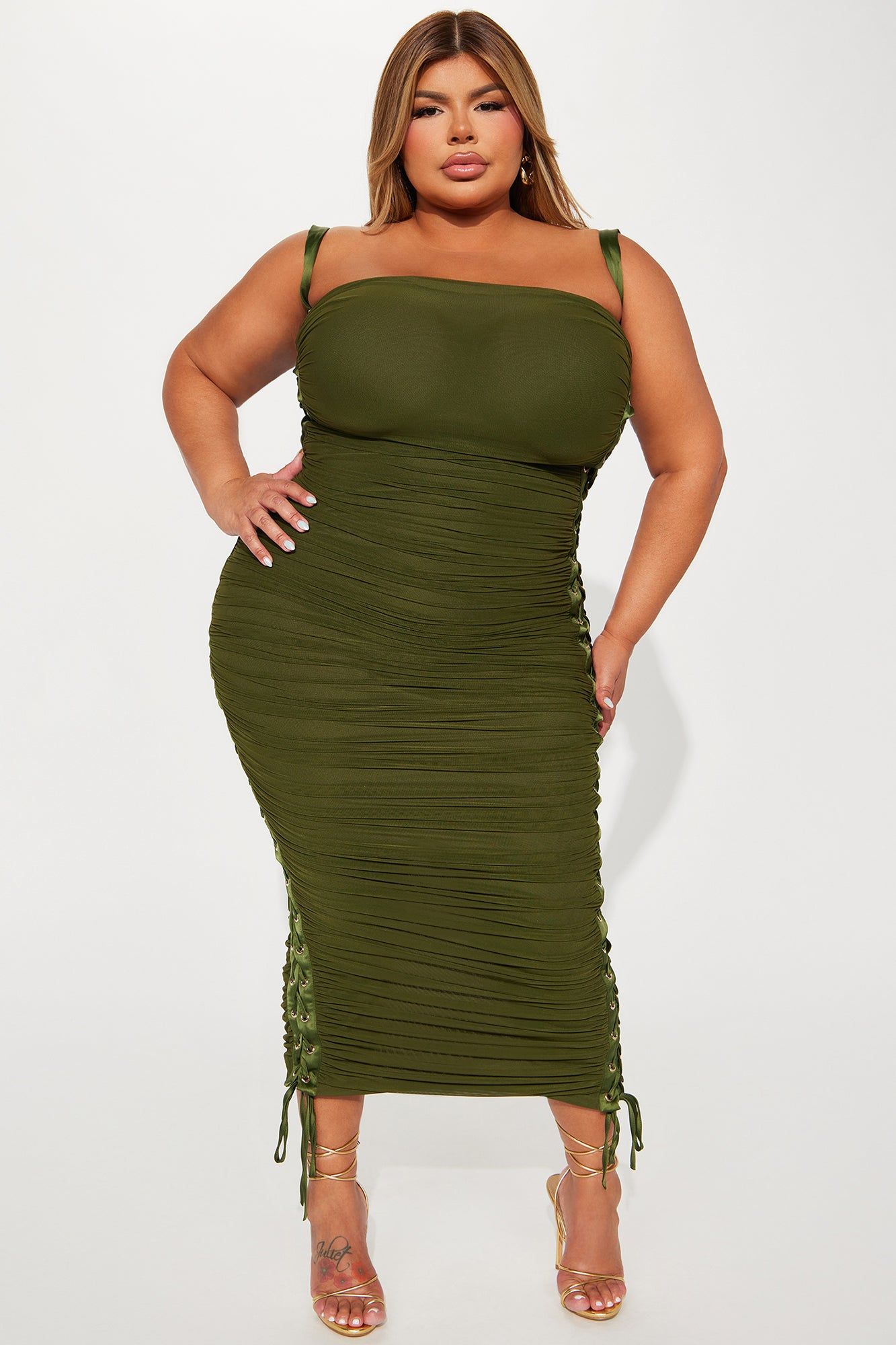 Laces Tied Maxi Dress - Olive sold by Fashion Nova