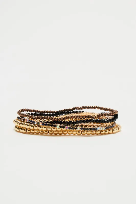 Alana Beaded 6 Piece Bracelet Set - Gold/Black sold by Fashion Nova