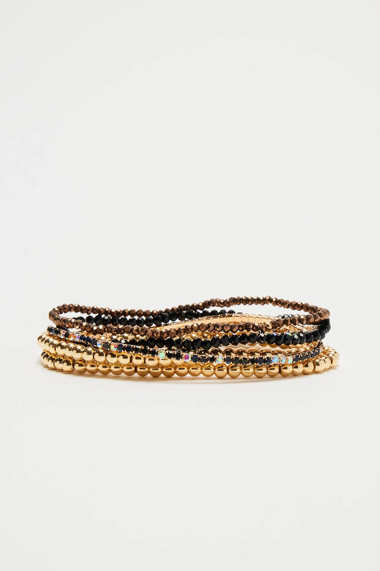 Alana Beaded 6 Piece Bracelet Set - Gold/Black sold by Fashion Nova