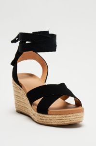 Stefanie Wrap Up Wedges - Black sold by Fashion Nova
