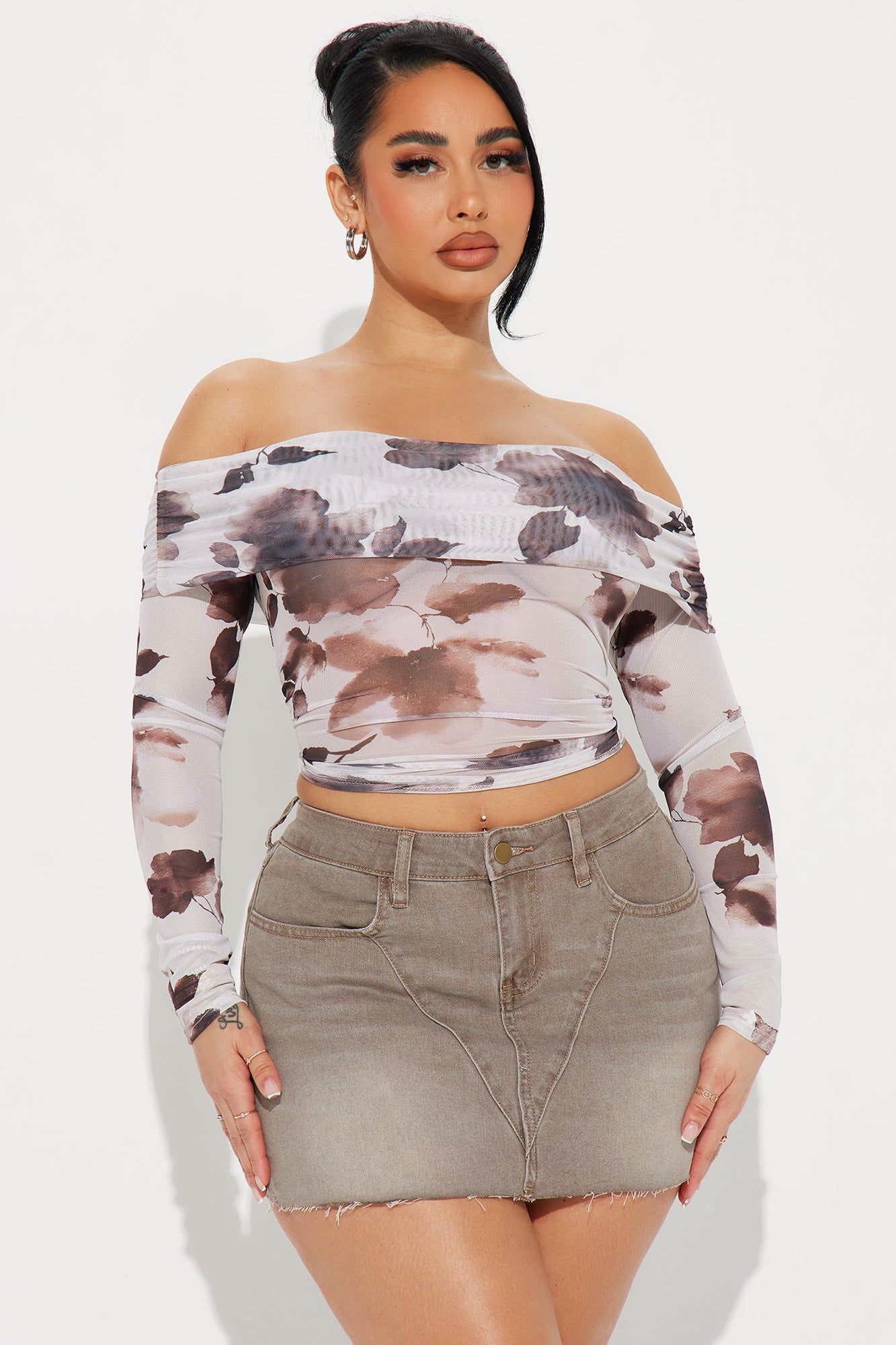 Rosy Dreams Off Shoulder Top - Sand/combo sold by Fashion Nova product image thumbnail 2