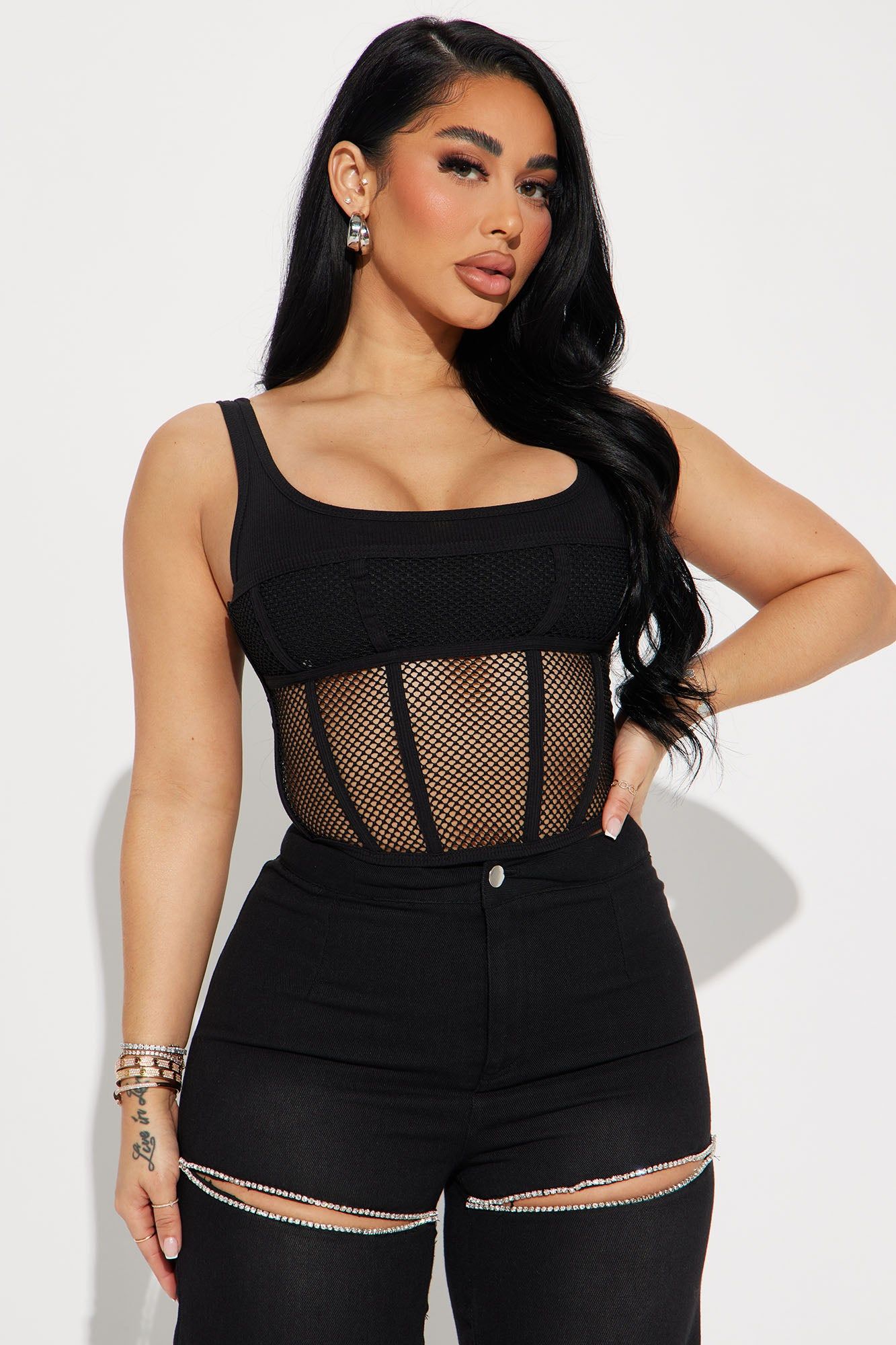 Swift Thinking Fishnet Corset Top - Black sold by Fashion Nova