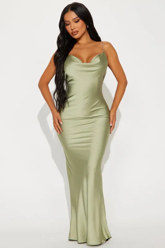 Mira Satin Maxi Dress - Sage sold by Fashion Nova