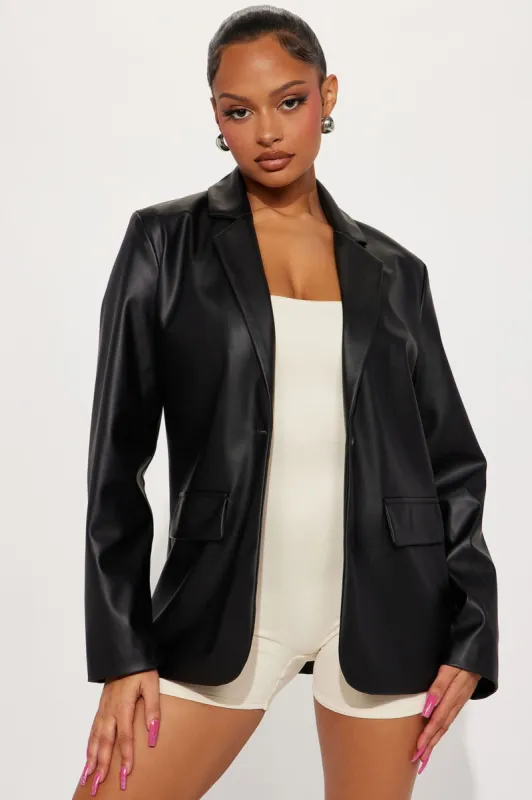 Simple Things Faux Leather Blazer - Black sold by Fashion Nova