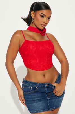 Belle Lace Corset Top - Red sold by Fashion Nova