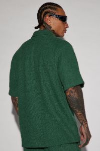 Dean Textured Short Sleeve Button Up Shirt - Hunter sold by Fashion Nova