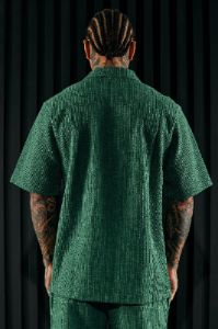 Dean Textured Short Sleeve Button Up Shirt - Hunter sold by Fashion Nova