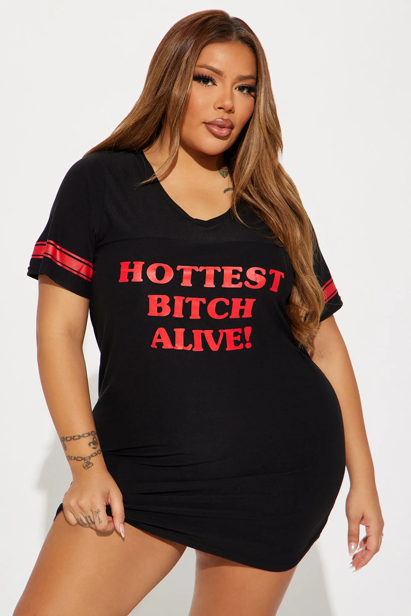 Hottest Bitch Alive! PJ Sleep Shirt - Black/Red sold by Fashion Nova product image thumbnail 4