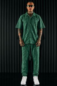 Dean Textured Short Sleeve Button Up Shirt - Hunter sold by Fashion Nova
