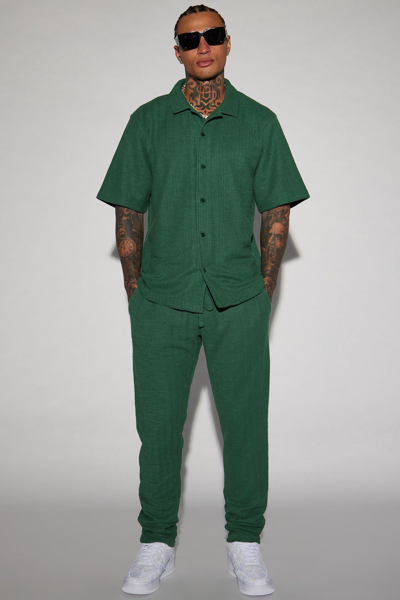 Dean Textured Short Sleeve Button Up Shirt - Hunter sold by Fashion Nova product image thumbnail 6