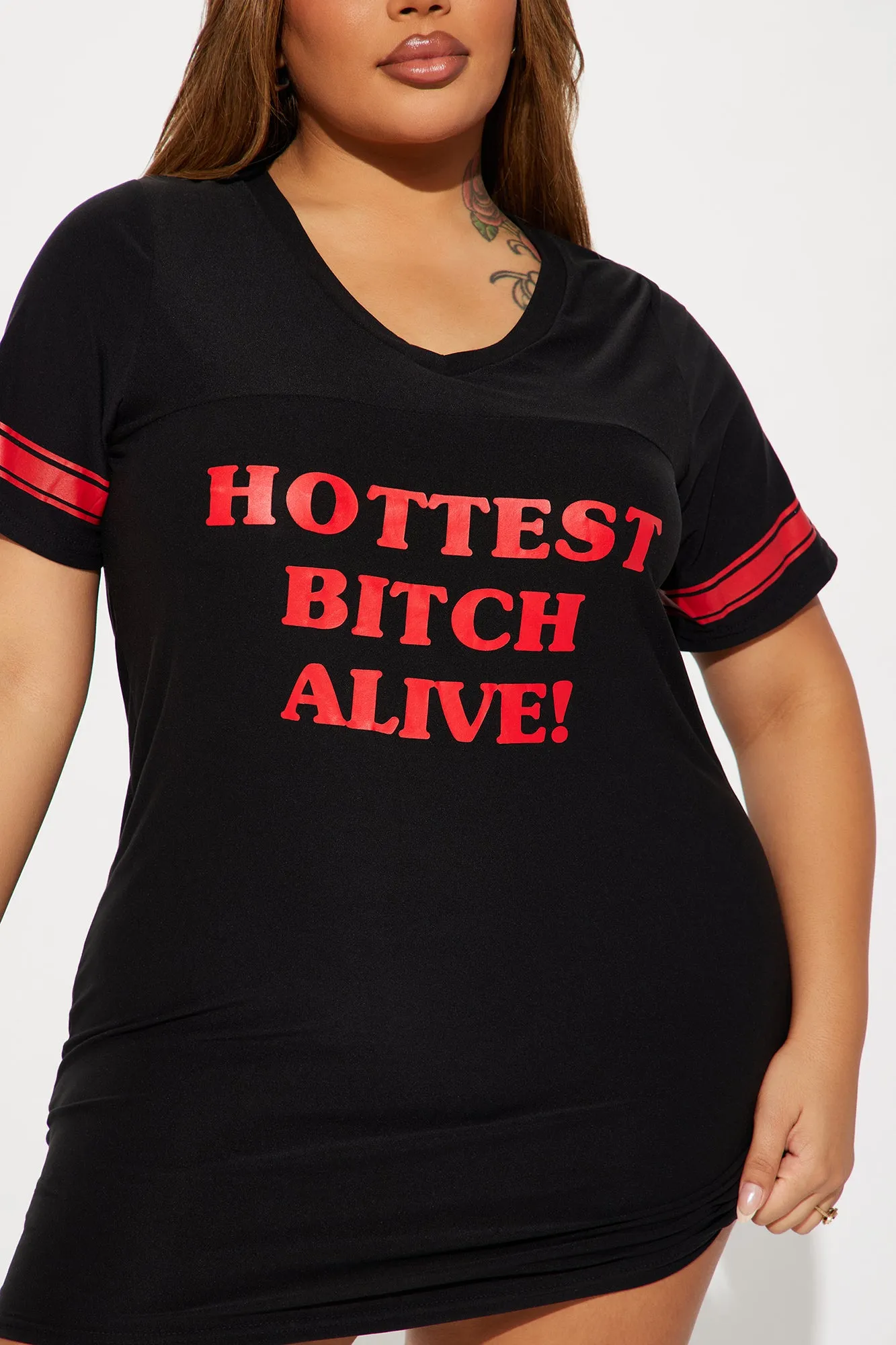 Hottest Bitch Alive! PJ Sleep Shirt - Black/Red sold by Fashion Nova product image thumbnail 5