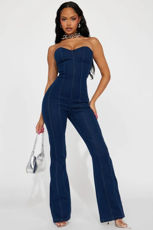 Be My Sweetheart Denim Jumpsuit - Indigo sold by Fashion Nova