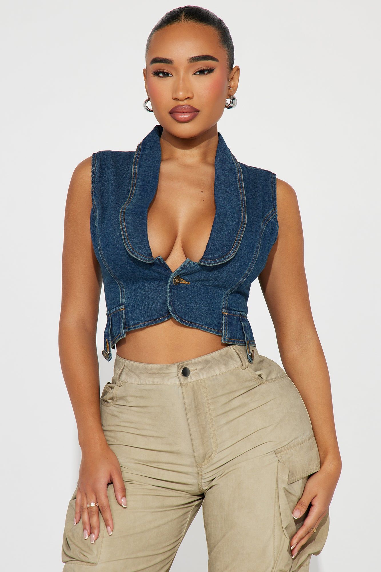 Late Night Denim Vest Top - Medium Wash sold by Fashion Nova