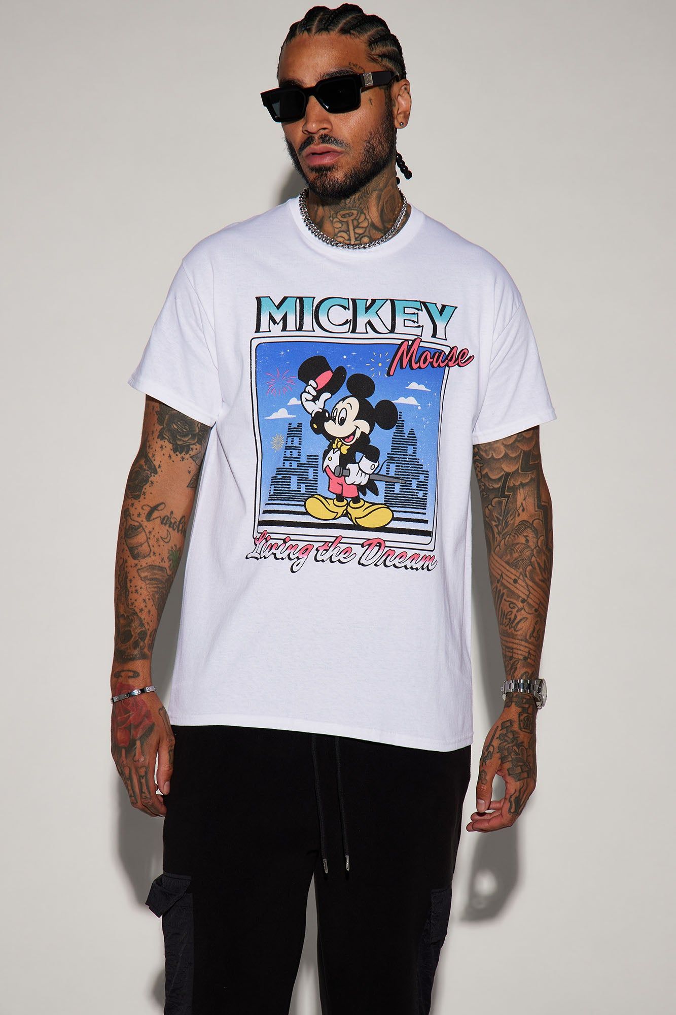 Mickey Living The Dream Graphic Short Sleeve Tee - White sold by Fashion Nova
