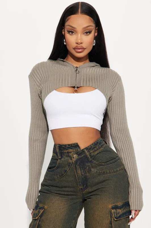 Trixie Zip Front Bolero Sweater - Olive sold by Fashion Nova