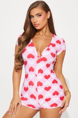 Too Cute For Exes PJ Romper Onesie - Red/White sold by Fashion Nova