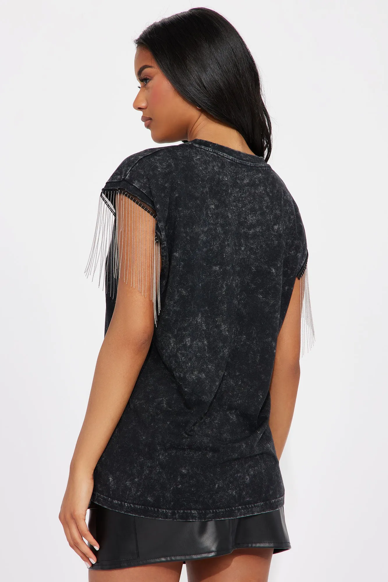 ACDC Chain Fringe Washed Tee - Black Wash sold by Fashion Nova product image thumbnail 3
