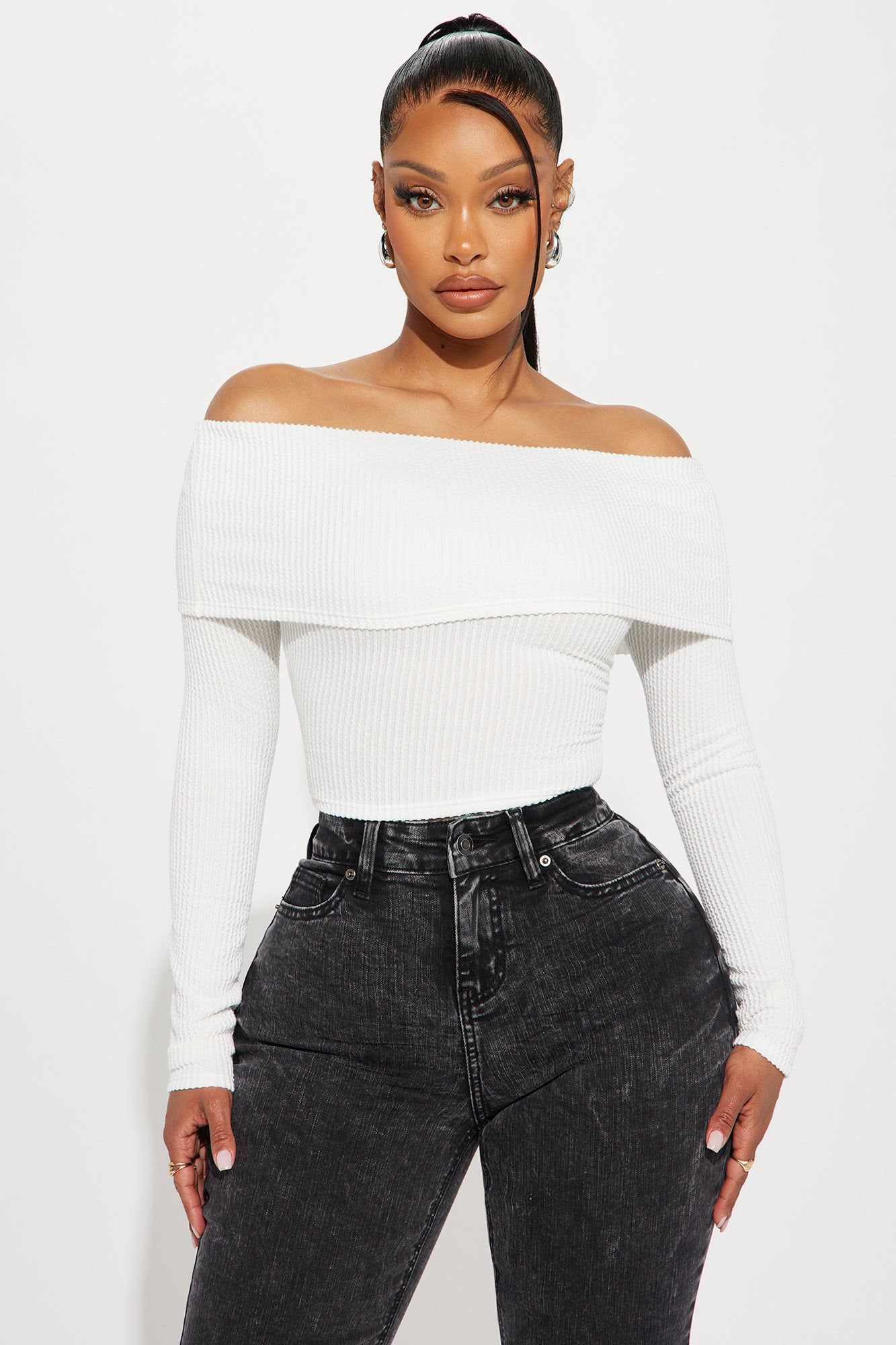 Best Of Luck Off Shoulder Top - White sold by Fashion Nova
