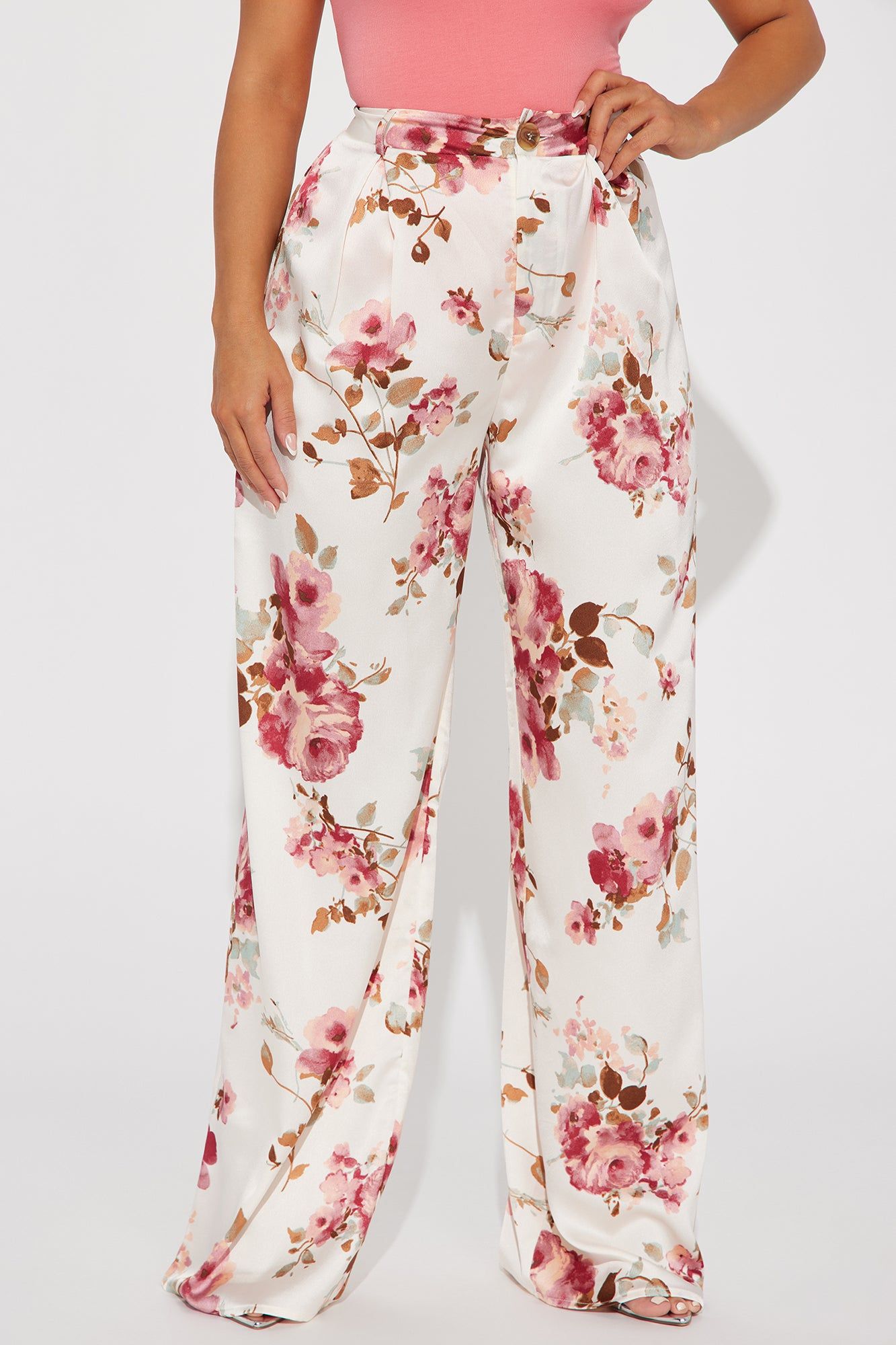 Lover Gal Satin Trouser - Cream/combo sold by Fashion Nova