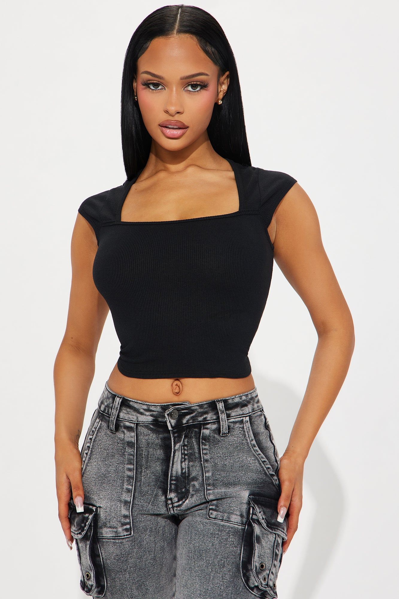 Sabrina Square Neck Tee - Black sold by Fashion Nova