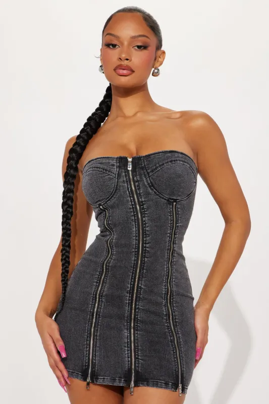 Addison Denim Mini Dress - Black sold by Fashion Nova