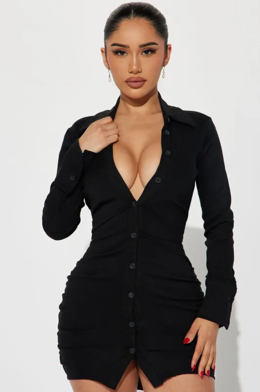 Nicole Collared Shirt Mini Dress - Black sold by Fashion Nova