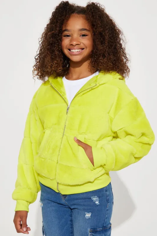 Mini So Delighted Faux Fur Puffer Jacket - Green sold by Fashion Nova