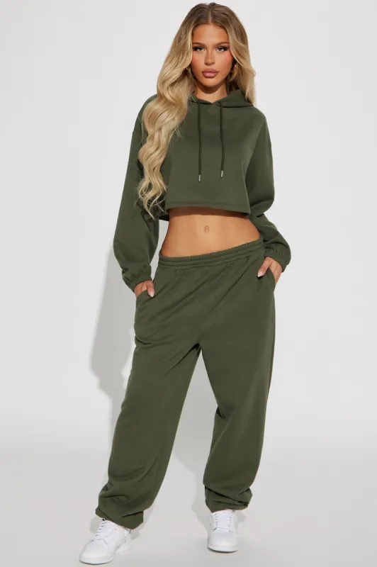 Find Out Fleece Jogger Set - Olive sold by Fashion Nova