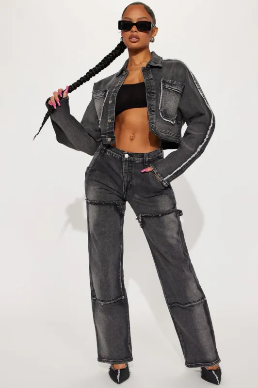 High Alert Low Stretch Straight Leg Utility Jeans - Black Wash sold by Fashion Nova