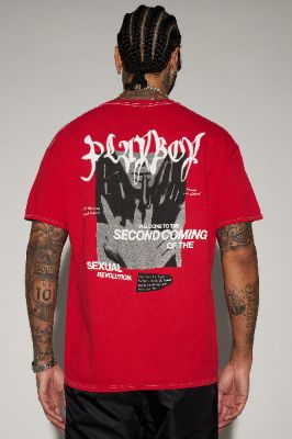 Playboy Welcome To The Second Coming Short Sleeve Tee - Red made by Fashion Nova